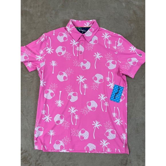 Birdie Bound Other - Birdie Bound Pineapple Sunglasses Golf Polo Shirt Men's M Pink Polyester S/S NEW